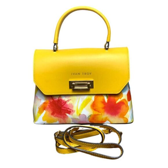 Women’s Designer Floral Handbag Italian Leather – Ann Yellow - Picture 1 of 9